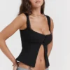 Noura Black Lace Trim Top