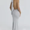 Nova Silver Grey Halter Neck Backless Maxi Dress