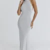 Nova Silver Grey Halter Neck Backless Maxi Dress