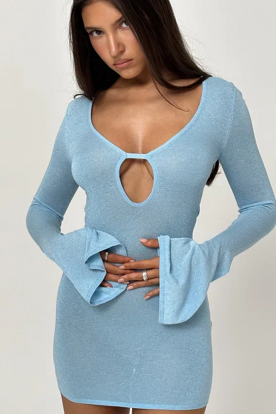 Noya Ocean Blue Knit Mini Dress Noya Ocean Blue Knit Mini Dress