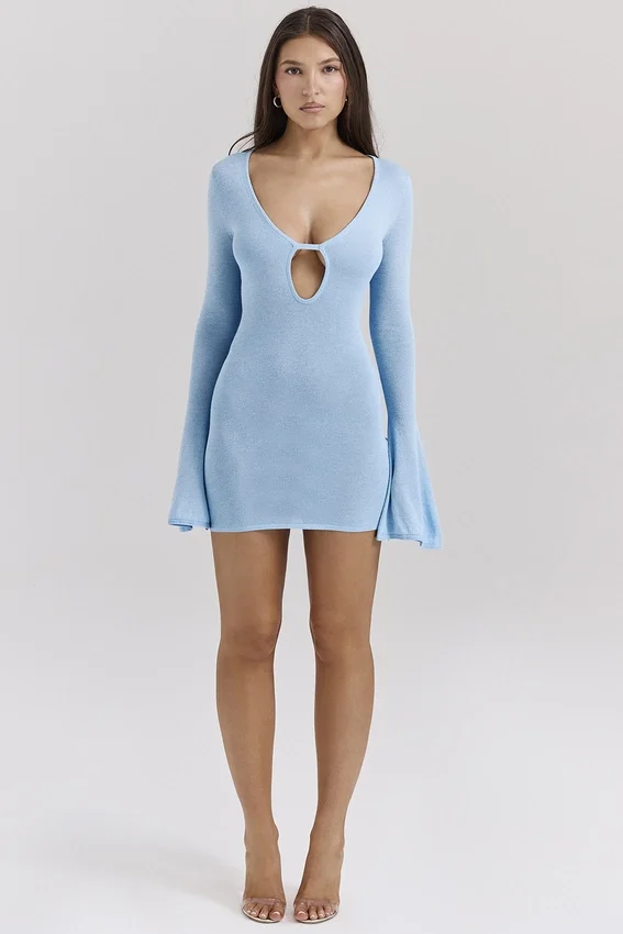 Noya Ocean Blue Knit Mini Dress Noya Ocean Blue Knit Mini Dress