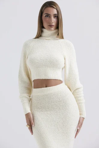Nyala Cream Soft Boucle Knit Cropped Sweater