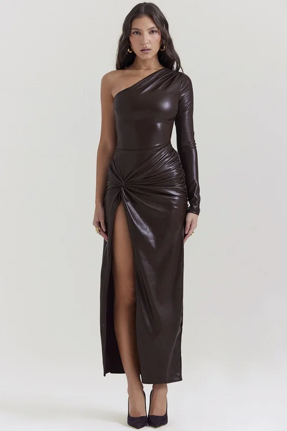 Octavia Cocoa Vegan Leather Maxi Dress Octavia Cocoa Vegan Leather Maxi Dress