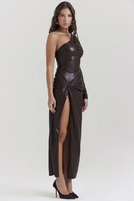 Octavia Cocoa Vegan Leather Maxi Dress Octavia Cocoa Vegan Leather Maxi Dress