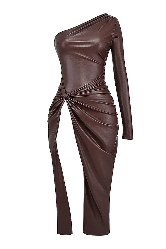 Octavia Cocoa Vegan Leather Maxi Dress Octavia Cocoa Vegan Leather Maxi Dress