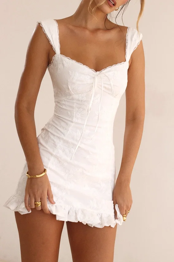 Odessa White Embroidered Mini Dress Odessa White Embroidered Mini Dress