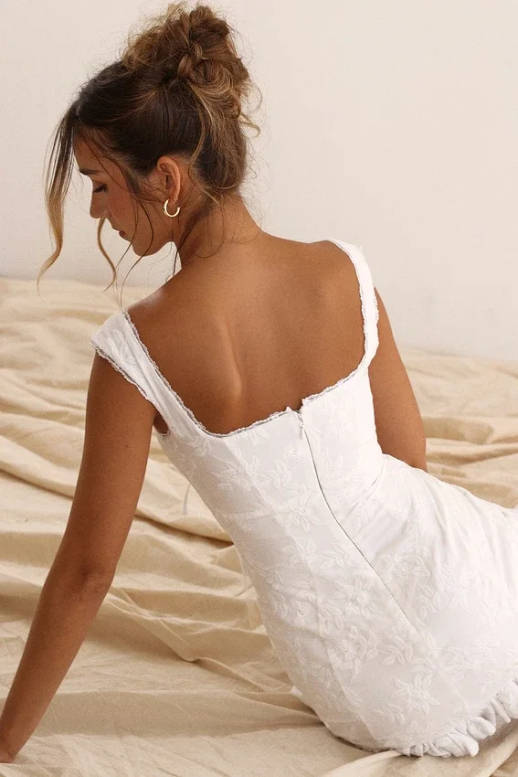 Odessa White Embroidered Mini Dress Odessa White Embroidered Mini Dress