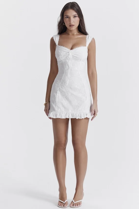 Odessa White Embroidered Mini Dress Odessa White Embroidered Mini Dress