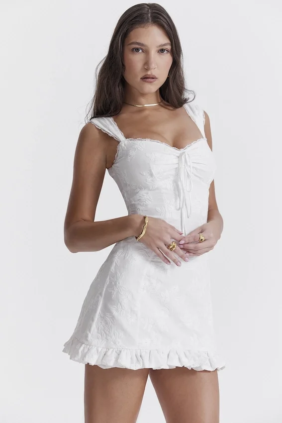 Odessa White Embroidered Mini Dress Odessa White Embroidered Mini Dress