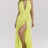 Olessia Acid Lime Backless Halter Maxi Dress Olessia Acid Lime Backless Halter Maxi Dress