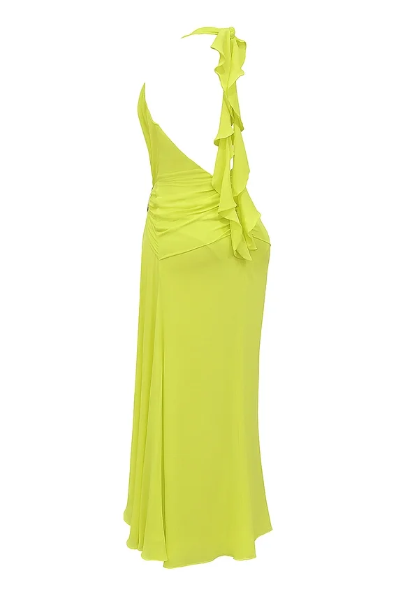 Olessia Acid Lime Backless Halter Maxi Dress Olessia Acid Lime Backless Halter Maxi Dress