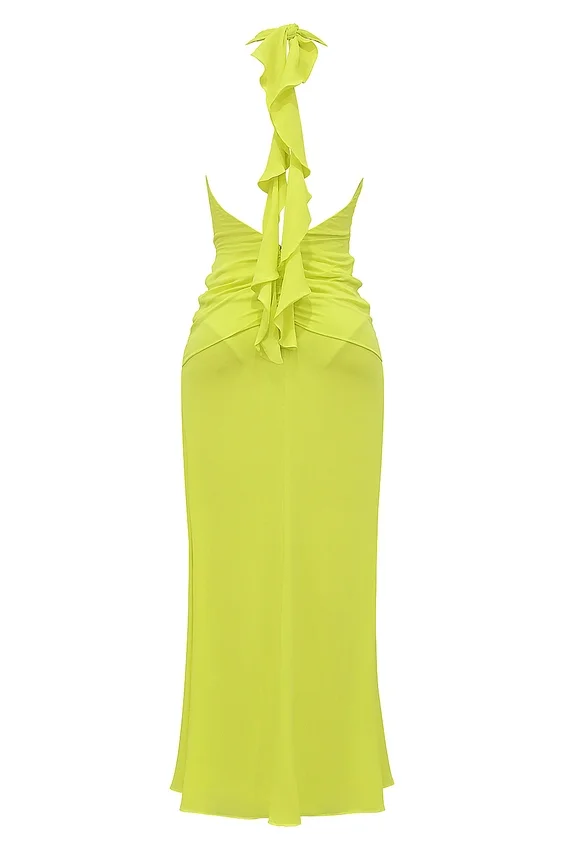 Olessia Acid Lime Backless Halter Maxi Dress Olessia Acid Lime Backless Halter Maxi Dress