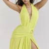 Olessia Acid Lime Backless Halter Maxi Dress Olessia Acid Lime Backless Halter Maxi Dress
