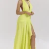 Olessia Acid Lime Backless Halter Maxi Dress Olessia Acid Lime Backless Halter Maxi Dress