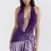 Olessia Orchid Backless Halter Maxi Dress