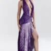 Olessia Orchid Backless Halter Maxi Dress