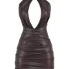 Olivia Bitter Chocolate Vegan Leather Mini Dress Olivia Bitter Chocolate Vegan Leather Mini Dress
