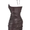 Olivia Bitter Chocolate Vegan Leather Mini Dress Olivia Bitter Chocolate Vegan Leather Mini Dress