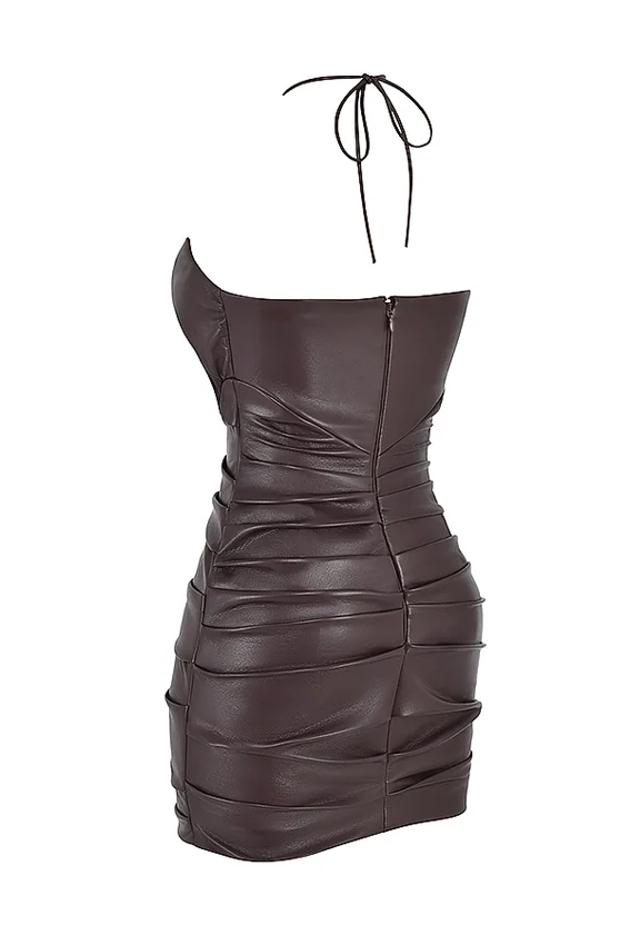 Olivia Bitter Chocolate Vegan Leather Mini Dress Olivia Bitter Chocolate Vegan Leather Mini Dress