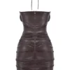 Olivia Bitter Chocolate Vegan Leather Mini Dress Olivia Bitter Chocolate Vegan Leather Mini Dress