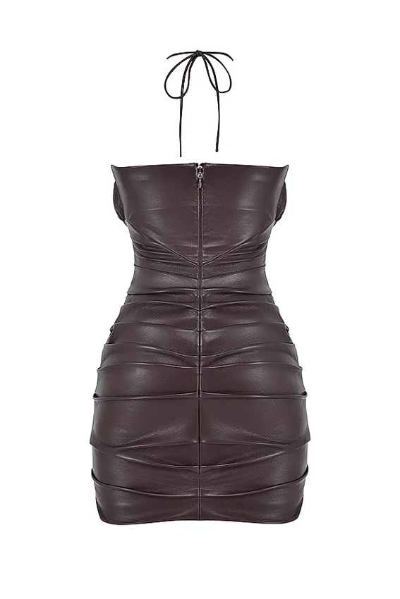 Olivia Bitter Chocolate Vegan Leather Mini Dress Olivia Bitter Chocolate Vegan Leather Mini Dress