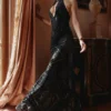 Oliviana Black & Gold Devore Velvet Maxi Gown