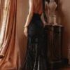 Oliviana Black & Gold Devore Velvet Maxi Gown