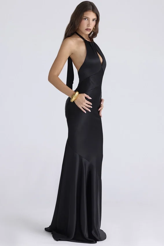 Oliviana Black Satin Maxi Dress Oliviana Black Satin Maxi Dress