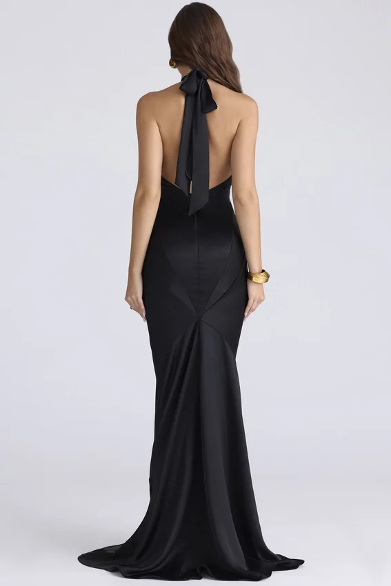 Oliviana Black Satin Maxi Dress Oliviana Black Satin Maxi Dress
