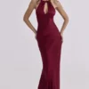 Oliviana Wine Satin Halter Maxi Dress Oliviana Wine Satin Halter Maxi Dress