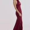 Oliviana Wine Satin Halter Maxi Dress Oliviana Wine Satin Halter Maxi Dress