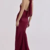 Oliviana Wine Satin Halter Maxi Dress Oliviana Wine Satin Halter Maxi Dress