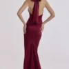 Oliviana Wine Satin Halter Maxi Dress Oliviana Wine Satin Halter Maxi Dress