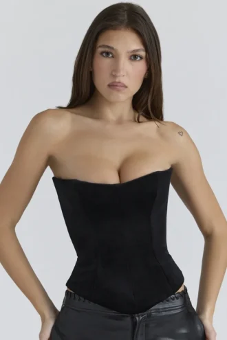 Omari Black Velvet Sculpting Strapless Corset Top