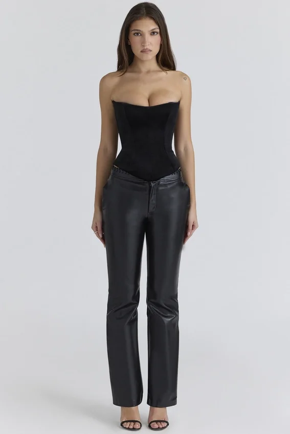 Omari Black Velvet Sculpting Strapless Corset Top Omari Black Velvet Sculpting Strapless Corset Top