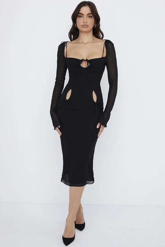 Ophelia Black Cutout Midi Dress Ophelia Black Cutout Midi Dress