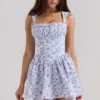 Ophelia Blue Floral Print Cotton Mini Dress With Bloomers Ophelia Blue Floral Print Cotton Mini Dress With Bloomers