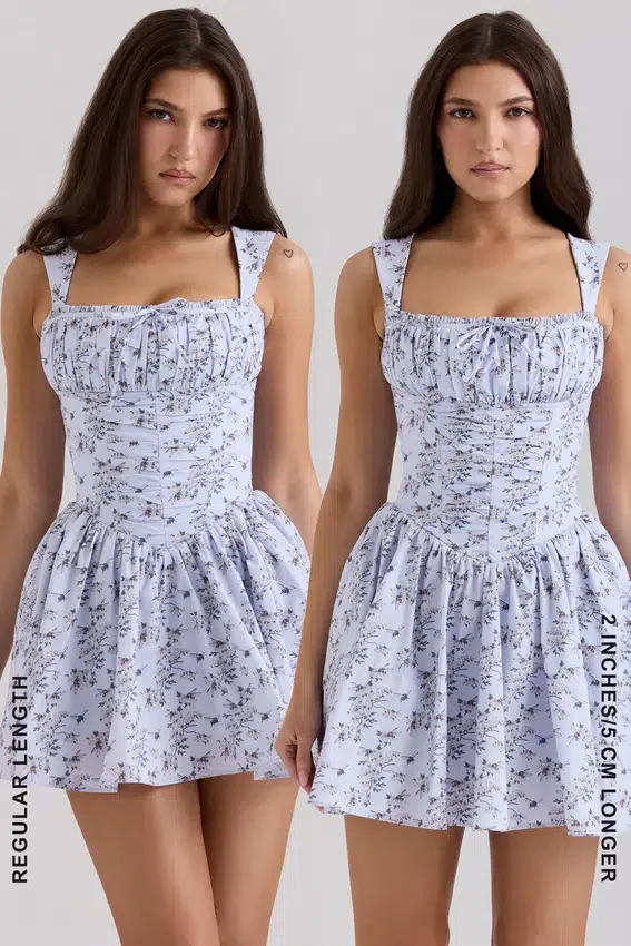 Ophelia Blue Floral Print Cotton Mini Dress With Bloomers Ophelia Blue Floral Print Cotton Mini Dress With Bloomers