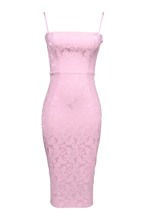 Ophelle Pink Jacquard Lace Up Bodycon Midi Dress Ophelle Pink Jacquard Lace Up Bodycon Midi Dress