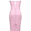 Ophelle Pink Jacquard Lace Up Bodycon Midi Dress Ophelle Pink Jacquard Lace Up Bodycon Midi Dress