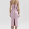 Ophelle Pink Jacquard Lace Up Bodycon Midi Dress Ophelle Pink Jacquard Lace Up Bodycon Midi Dress