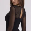 Orelia Black Draped Mesh Bodysuit Orelia Black Draped Mesh Bodysuit