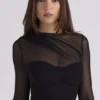 Orelia Black Draped Mesh Bodysuit Orelia Black Draped Mesh Bodysuit