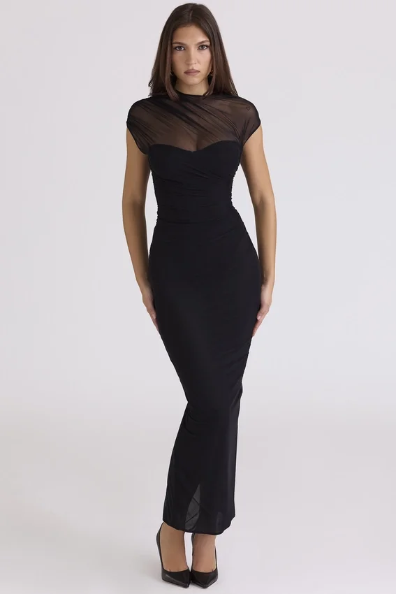 Orelia Black Draped Mesh Maxi Dress Orelia Black Draped Mesh Maxi Dress