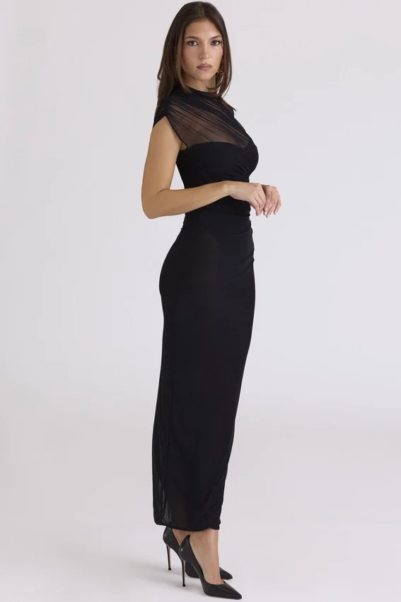 Orelia Black Draped Mesh Maxi Dress Orelia Black Draped Mesh Maxi Dress