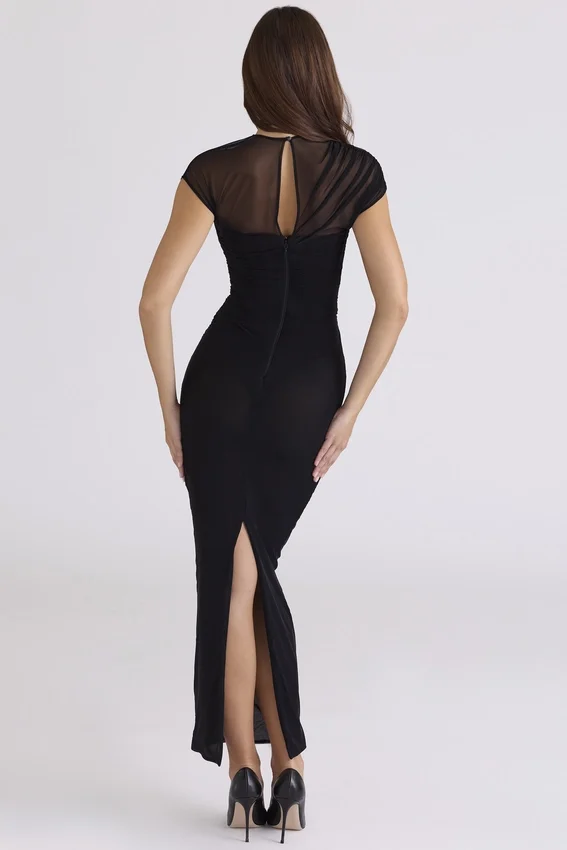 Orelia Black Draped Mesh Maxi Dress Orelia Black Draped Mesh Maxi Dress