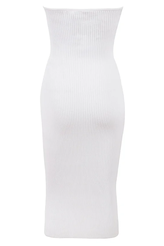 Oriana White Ribbed Knit Strapless Midi Dress Oriana White Ribbed Knit Strapless Midi Dress