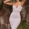 Oriana White Ribbed Knit Strapless Midi Dress Oriana White Ribbed Knit Strapless Midi Dress