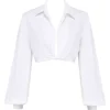 Palmer White Plunge Blouson Top