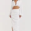 Palmer White Plunge Blouson Top